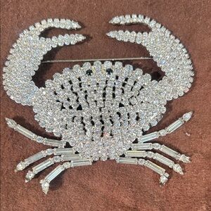 Elegant Silver Crystal Crab Brooch